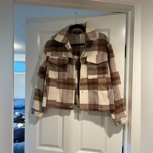 Lulus - Brown and Cream Plaid Jacket